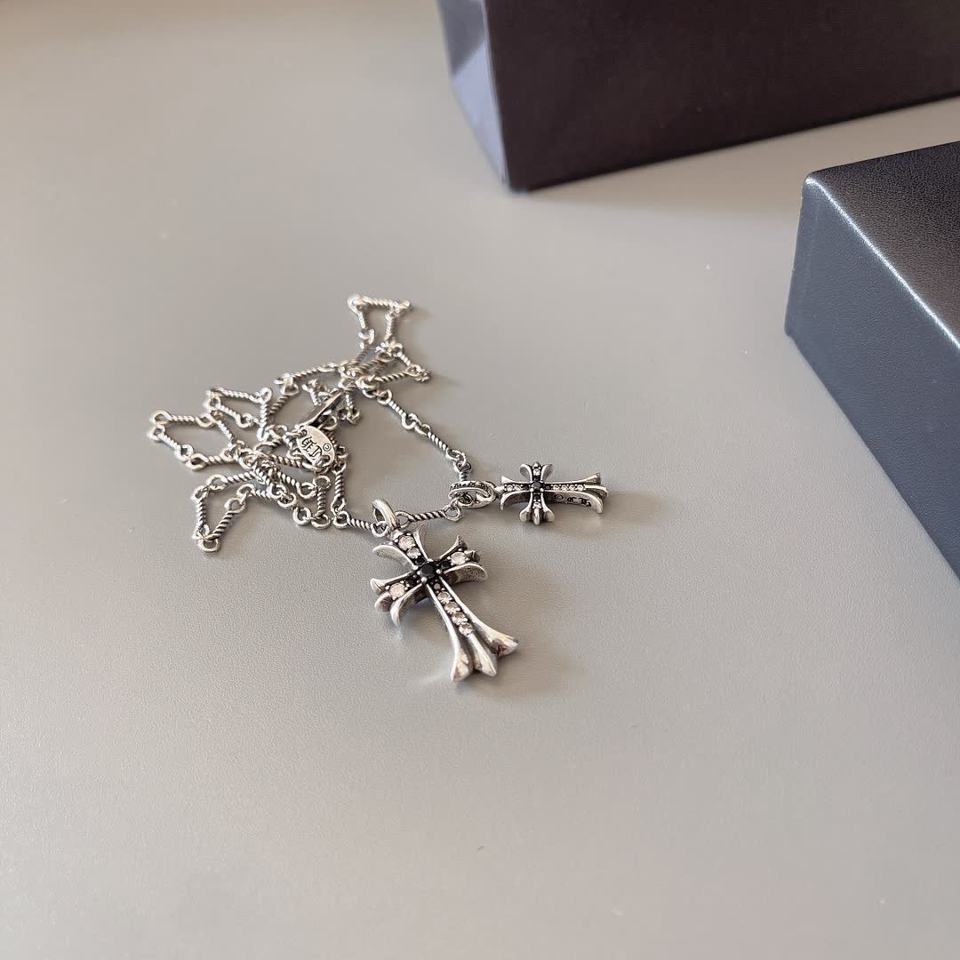 Chrome Hearts Silver Cross Pendant Necklace